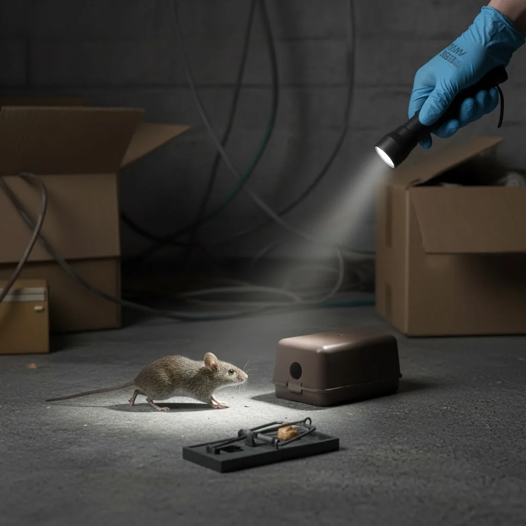 MasterGuard technician inspecting for rodent entry points in Perth using a flashlight