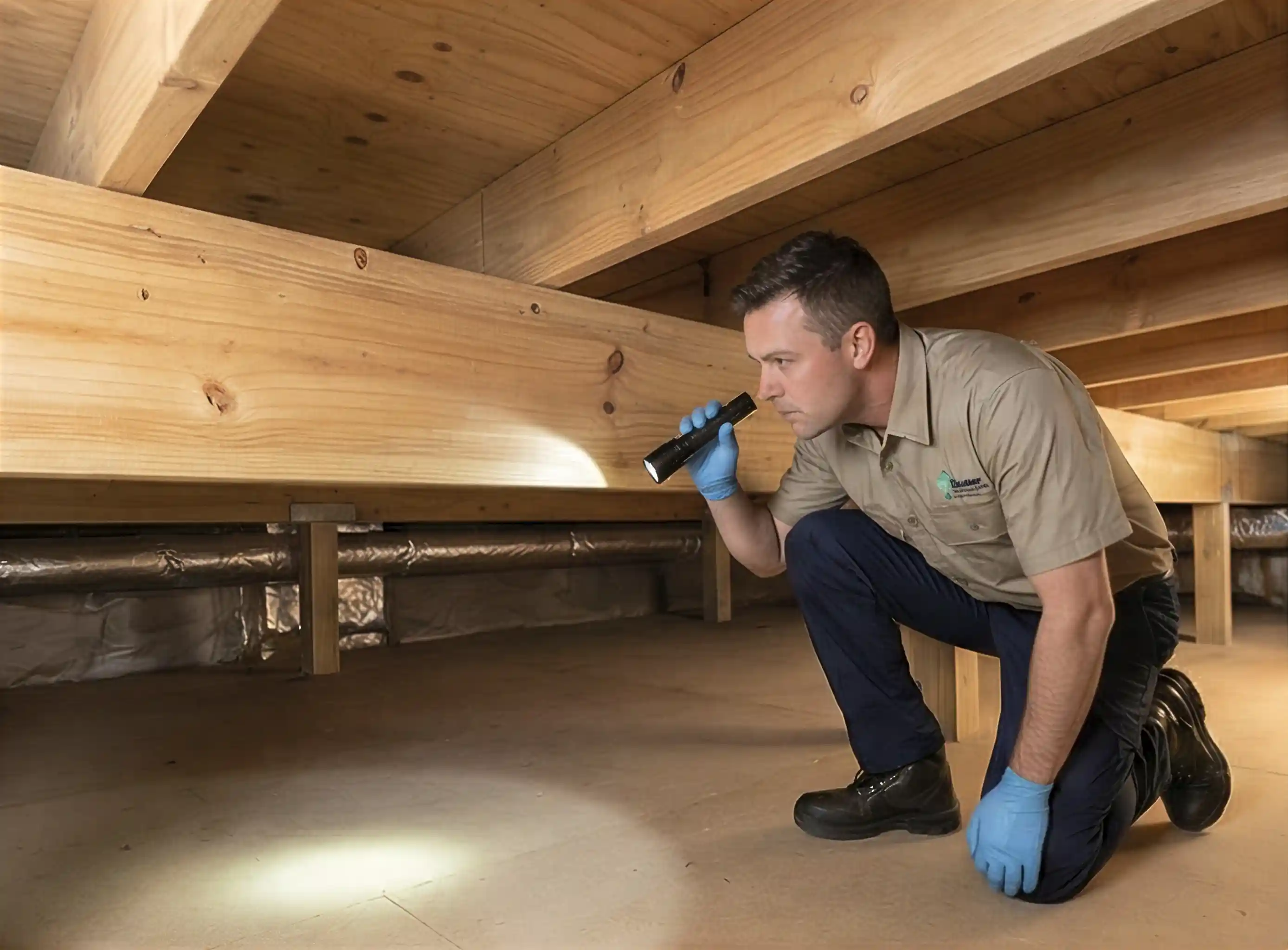 MasterGuard technician performing a termite inspection in a Perth roof void